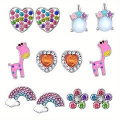 6 Pairs CZ Stud Earrings Set For Children Girls