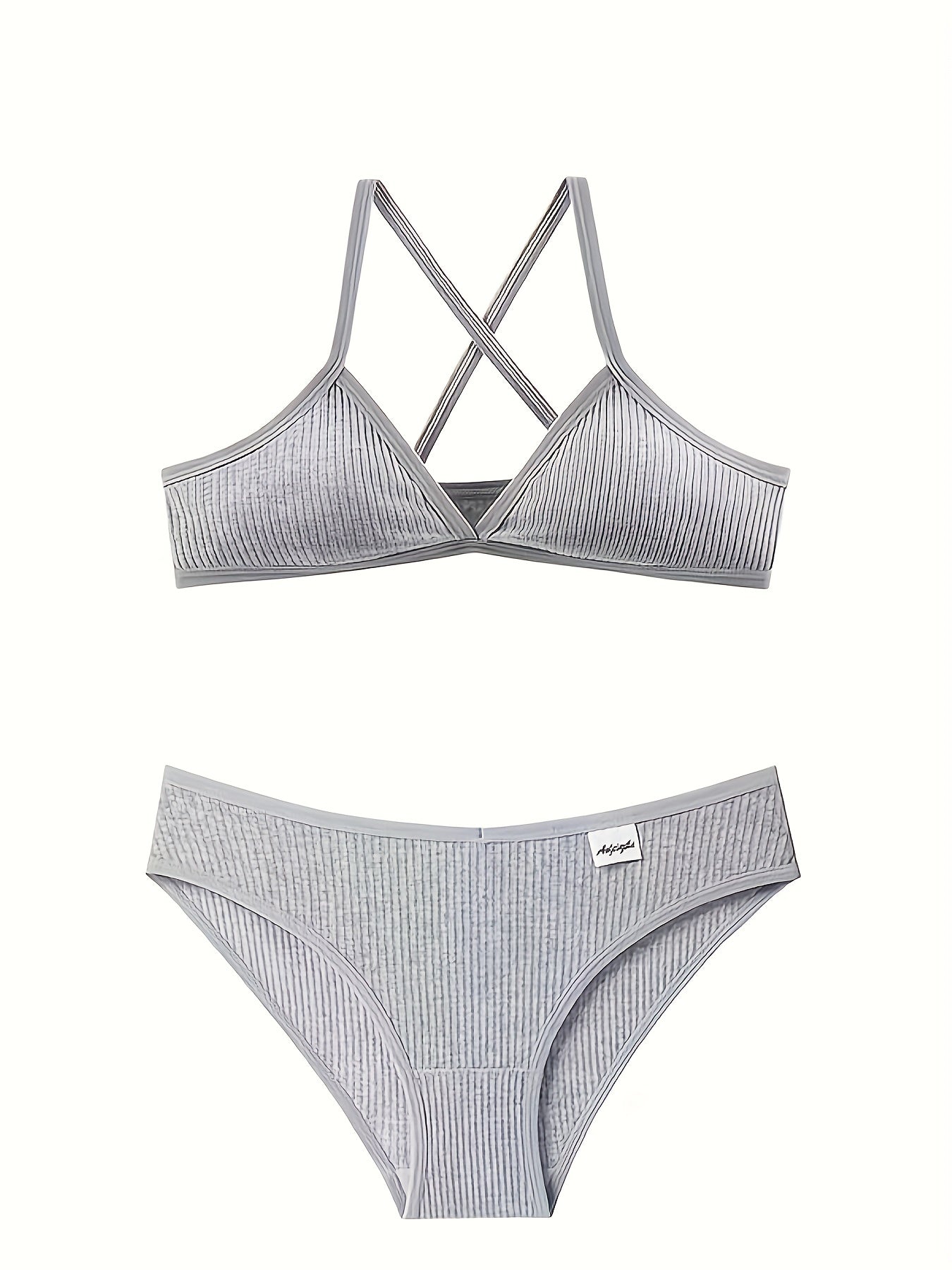 Criss Cross Back Bra & Ribbed Panties Lingerie Set