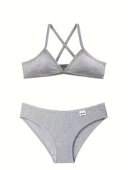 Criss Cross Back Bra & Ribbed Panties Lingerie Set
