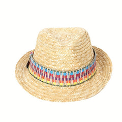 Colorful Strap Sun Hat Western Straw Hat Jazz Fedora