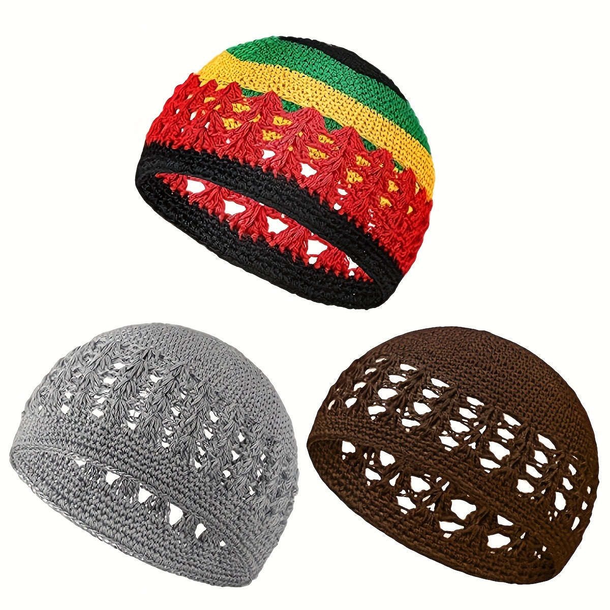 3pcs Hollow Out Crochet Beanie Elastic Head Wraps Unisex Skull Cap