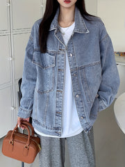 Women's Loose Fit Denim Jacket Long Sleeve Lapel Coat
