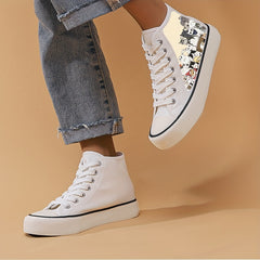 Cat Graphic High Top Canvas Sneakers for Women