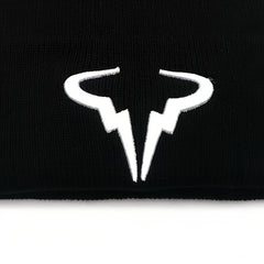 Embroidered Horn Knit Cuffed Beanie Hat