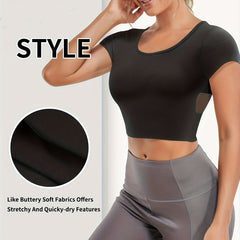 Women's Mesh Back Yoga Crop Top Built-In Bra