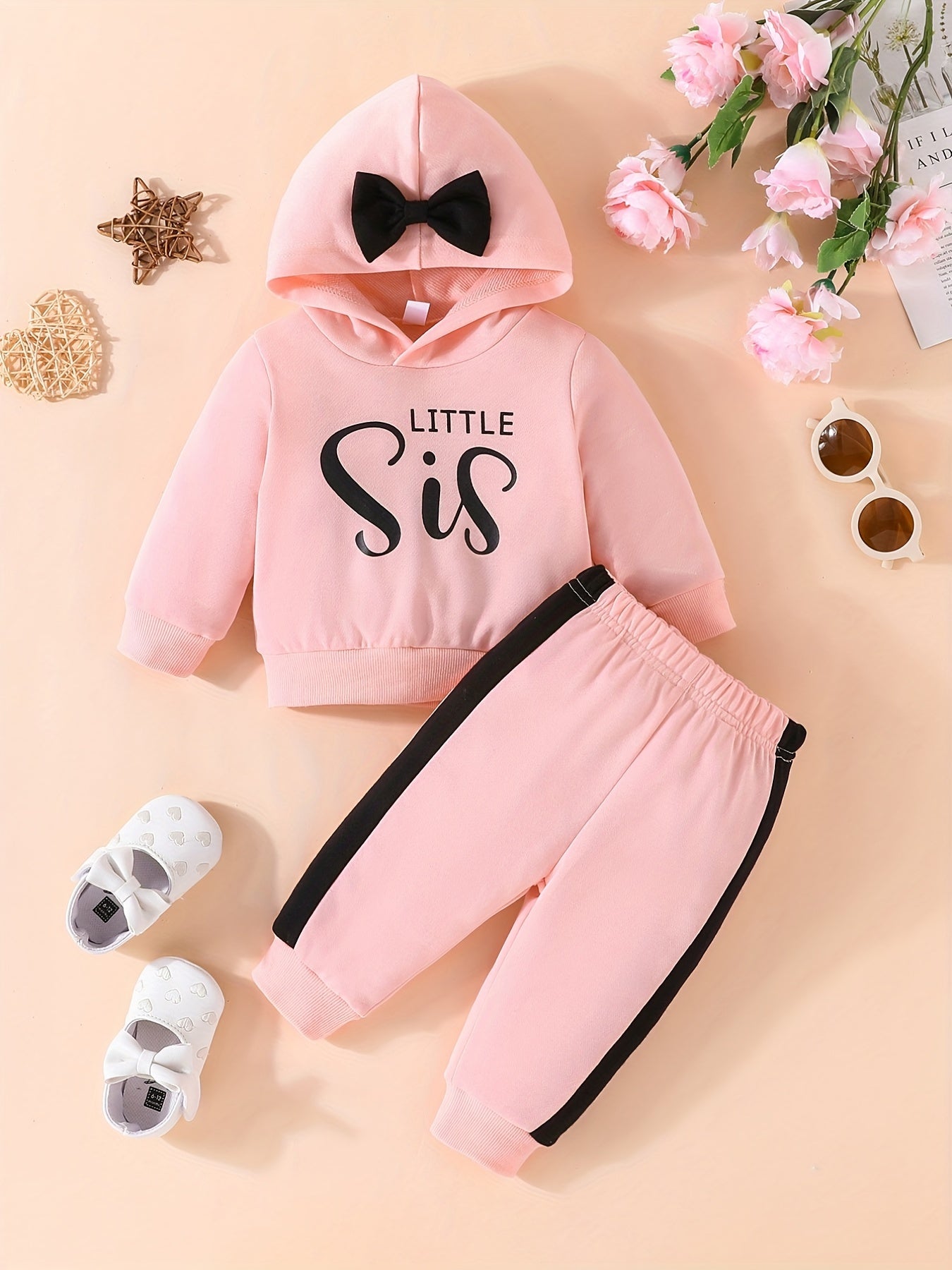 Baby Girls Bow Hooded Sweatshirt Trousers Set