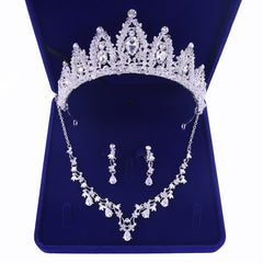 Bridal Jewelry Set Silvery Plated Rhinestone Crystal Pearl Necklace Earrings