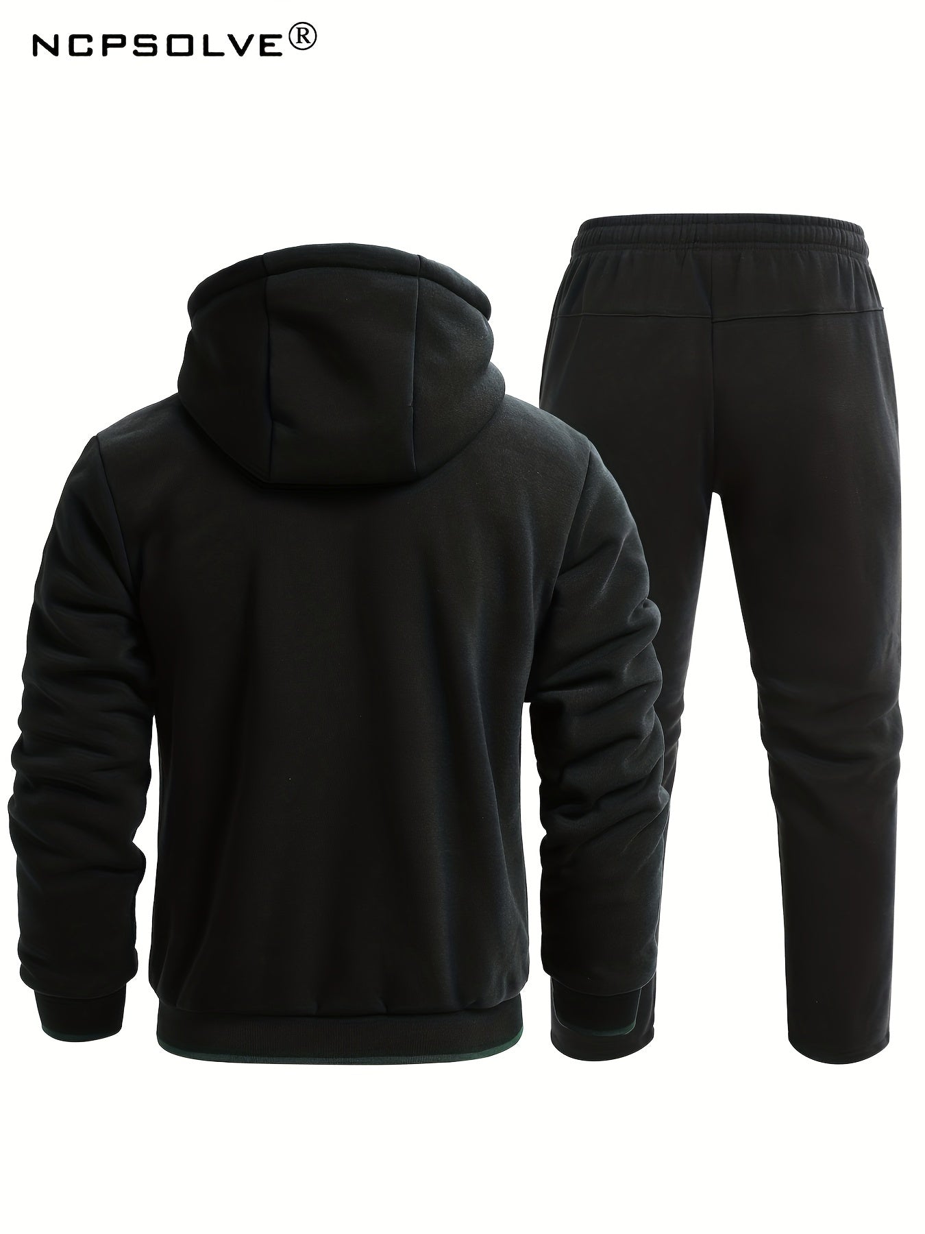 Men's Green Zip Up Hooded Jacket & Stretch Pants Sports Suit