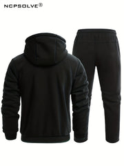 Men's Green Zip Up Hooded Jacket & Stretch Pants Sports Suit