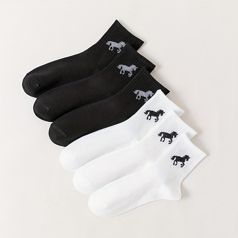 6 Pairs Horse Pattern Ribbed Socks Women's Stockings