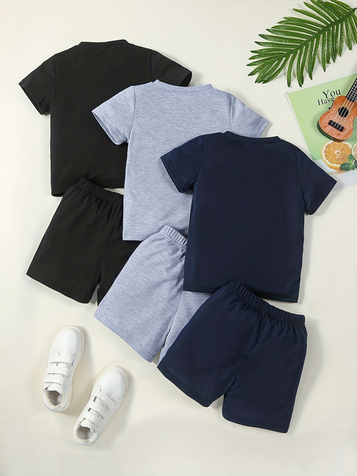 3pc Boys Short Sleeve T shirt & Shorts 2pc Smile Print Casual Kids Clothes