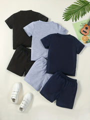 3pc Boys Short Sleeve T shirt & Shorts 2pc Smile Print Casual Kids Clothes