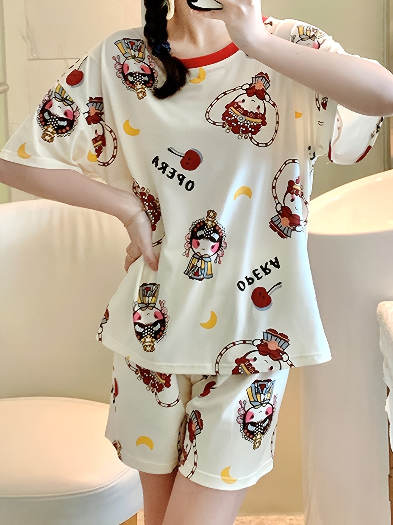 Cartoon Little Man Pajamas Set Short Sleeve Top & Shorts