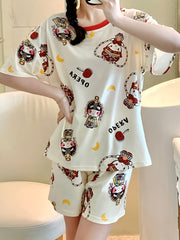 Cartoon Little Man Pajamas Set Short Sleeve Top & Shorts
