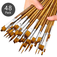 48pcs Artist Paint Brush Set with Wooden Handles and Nylon Bristles for Acrylic