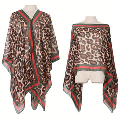 Leopard Print Gauze Shawl Bikini Cover Up Travel Beach Towel