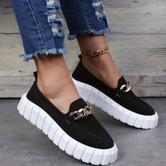 Chain Decor Platform Sneakers Slip On Outdoor Breathable Knit Shoes