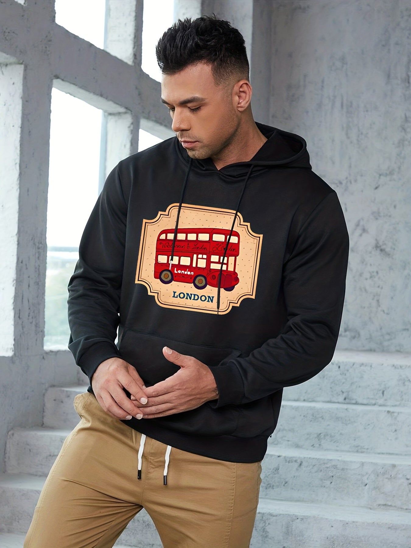 London Double decker Bus Print Hoodie For Men