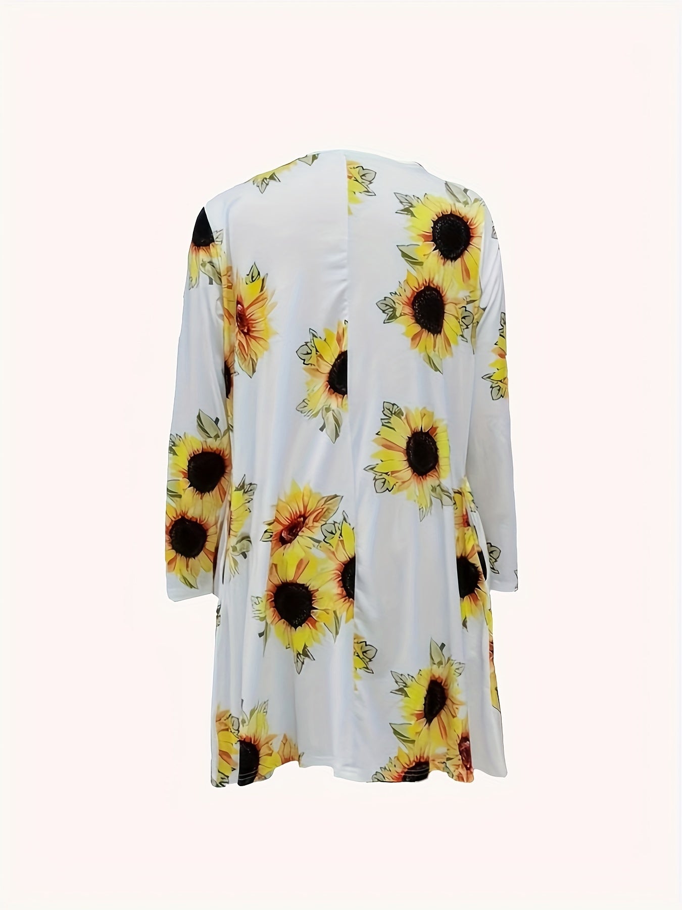 Women's Plus Sunflower Print Long Sleeve Round Neck Loose Fit Dress