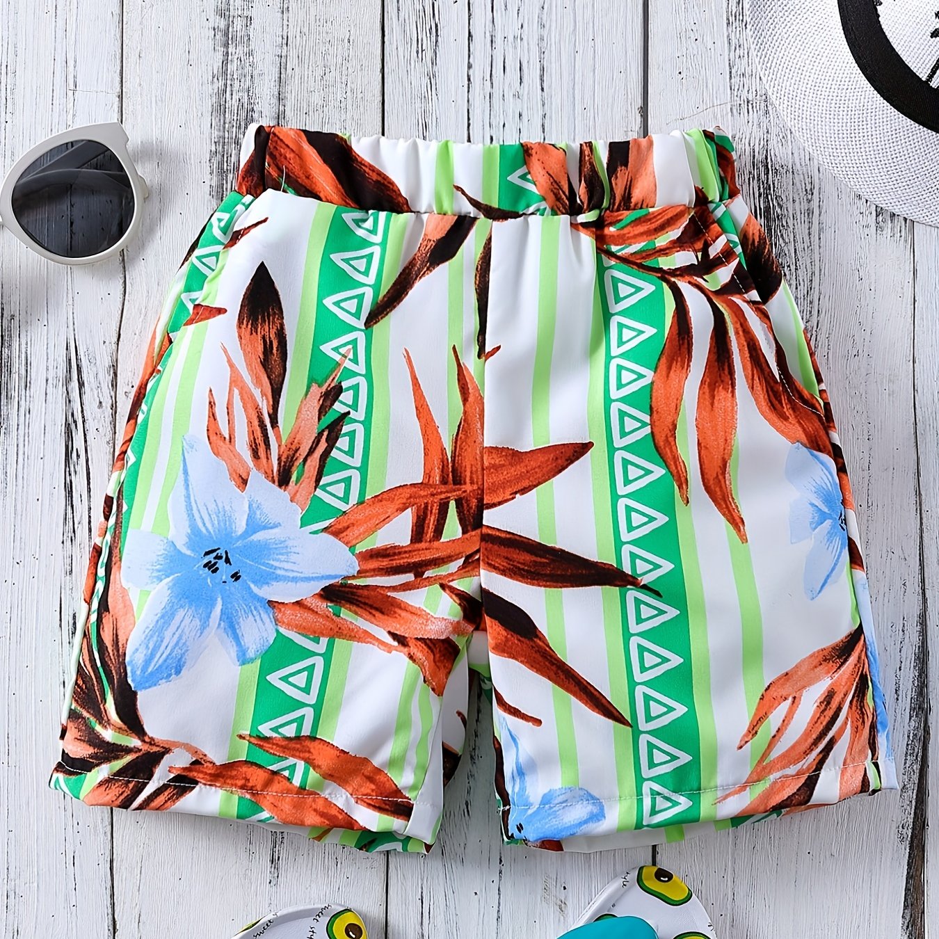 Boys Flower & Leaf Casual Shorts for Vacation Beach