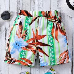 Boys Flower & Leaf Casual Shorts for Vacation Beach