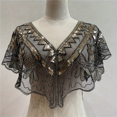 Vintage Embroidery Shawl Sequin Beads Lace Cape Women Glitter Scarf