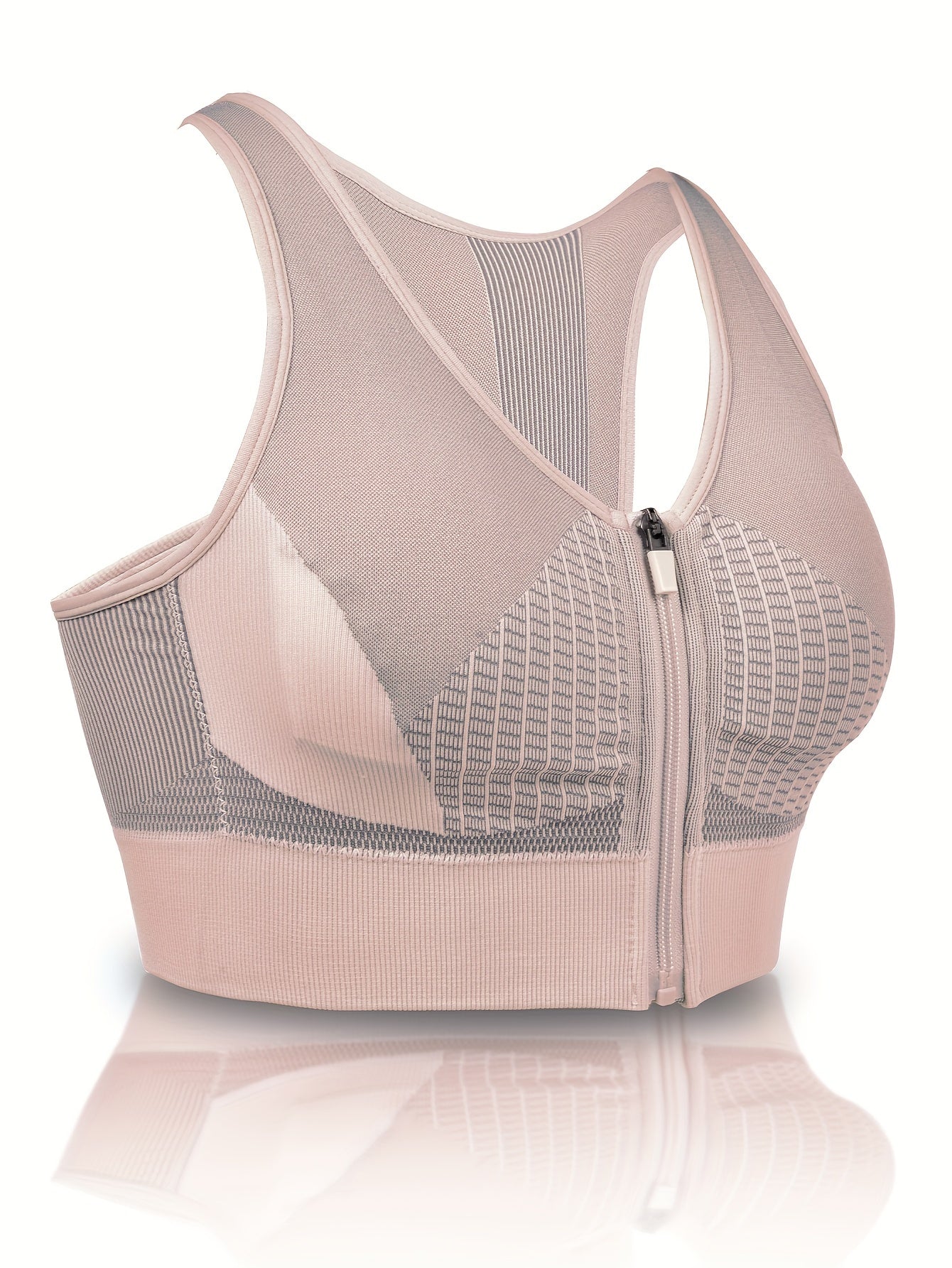 Colorblock Zipper Sports Bra Push Up Shockproof Bra Women's Lingerie