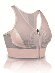 Colorblock Zipper Sports Bra Push Up Shockproof Bra Women's Lingerie