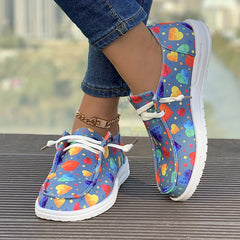 Women's Colorful Heart Pattern Lightweight Canvas Shoes Low Casual Flats