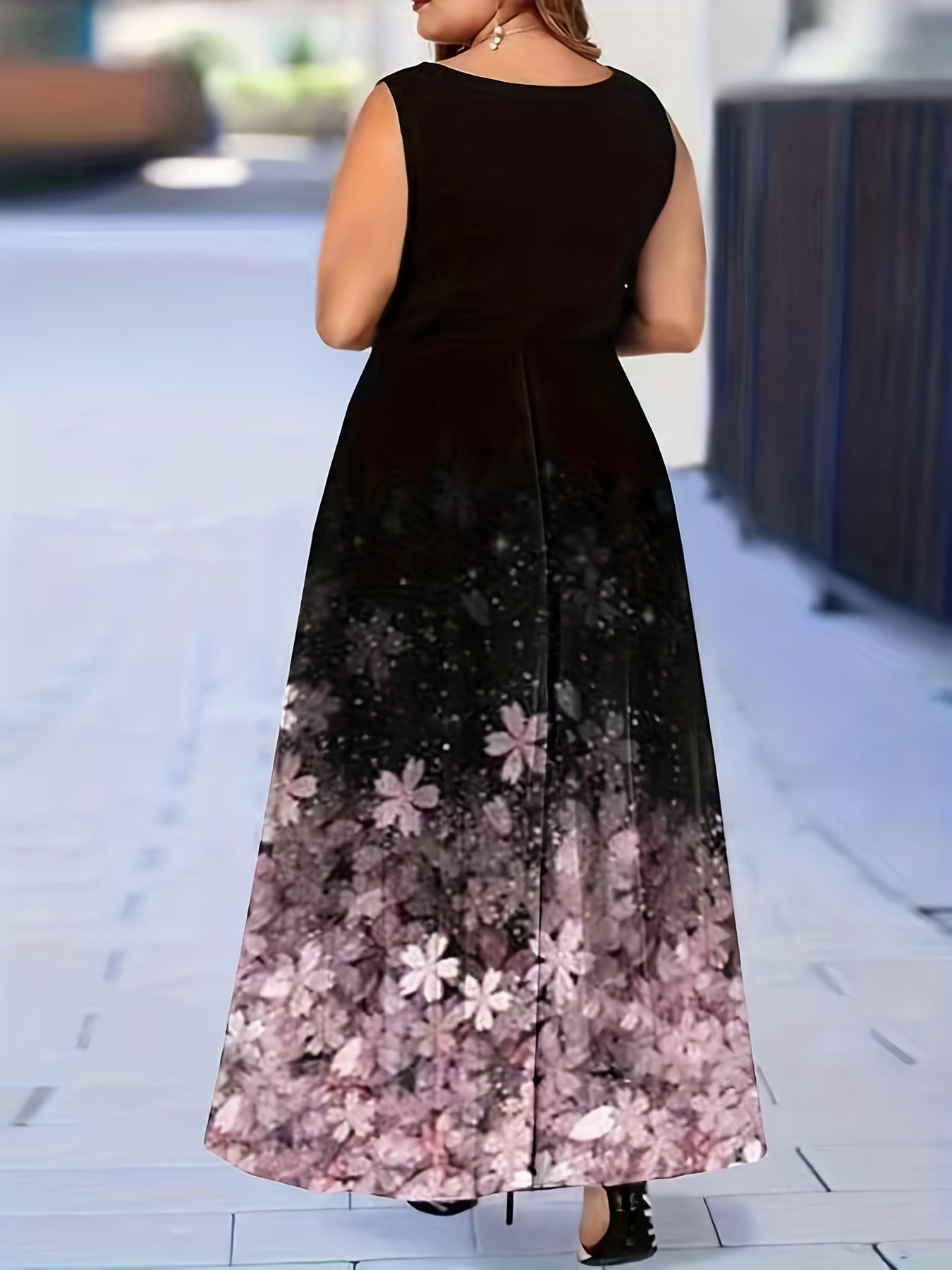 Floral Tank Dress Round Neck Maxi A-line