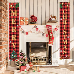 2pcs Christmas Decor Merry Christmas Banner Porch Sign Happy Year Pl