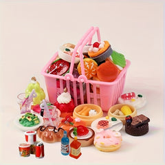 10pcs Mini Supermarket Shopping Basket Set with Food & Drink Models