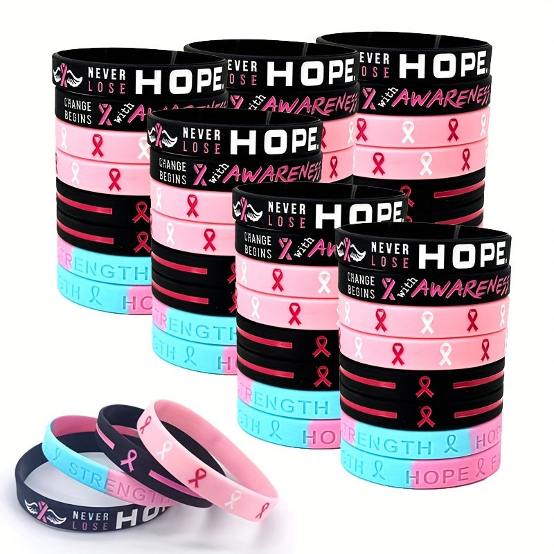 30 Pink Awareness Silicone Wristbands Breast Cancer Hope Faith Strength