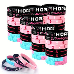 30 Pink Awareness Silicone Wristbands Breast Cancer Hope Faith Strength