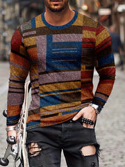 Geometry Print Men's Long Sleeve T-shirt for Autumn