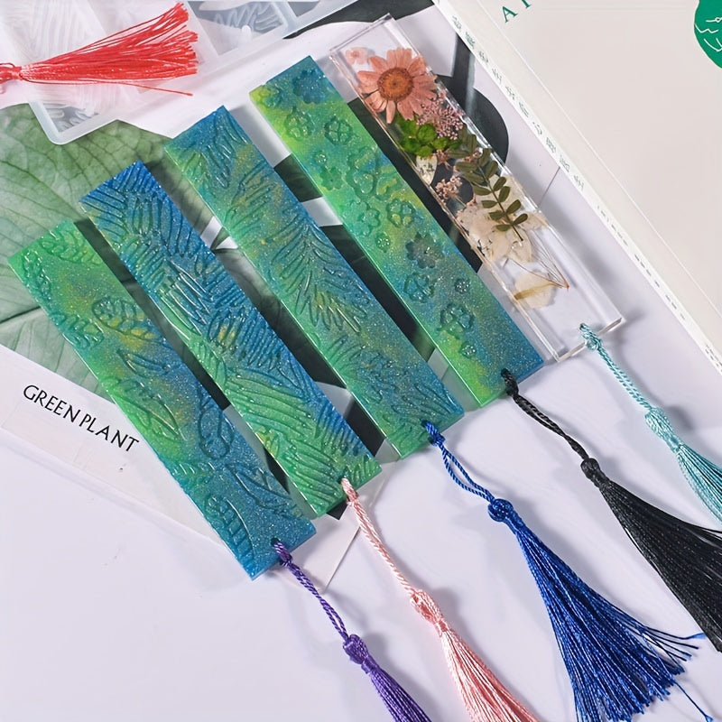 Silicone Resin Mold 2pcs Bookmark With Tassel Leaves Texture Flower
