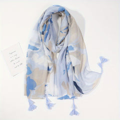 Flower Print Tassel Scarf Voile Shawl Windproof Warm Head Wrap