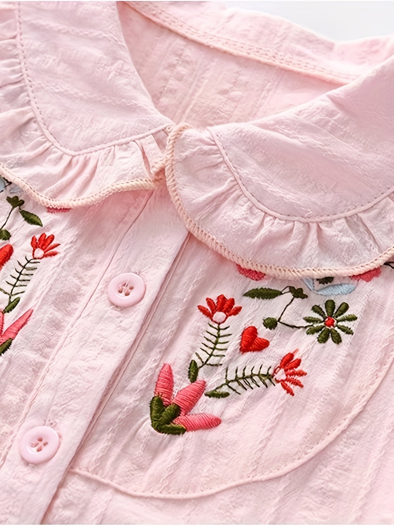 Girls Button Long Sleeve Embroidered Shirt Tops