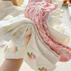 5 Pairs Floral Print & Ruffle Trim Socks Women's Stockings