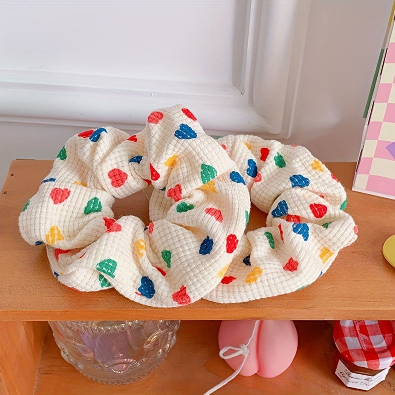 Girl's Love Heart Pattern Large Scrunchies Hair Ties