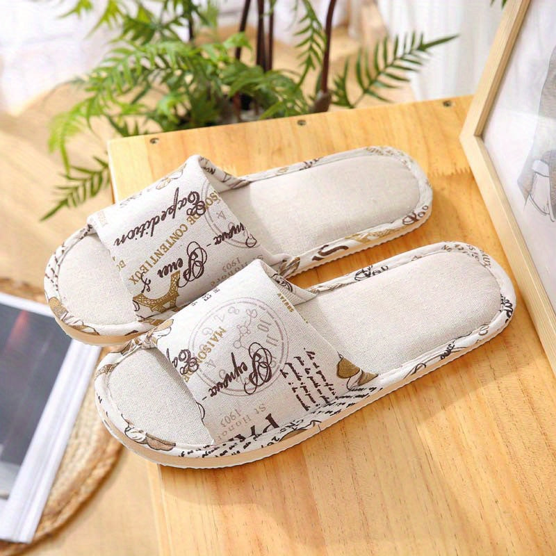 Men's Non Slip Flax Slides Lightweight Comfy Open Toe Slippers
