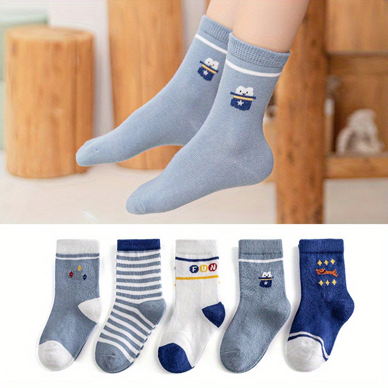 Kids Knee High Cartoon Pattern Cotton Socks - Pack of 5