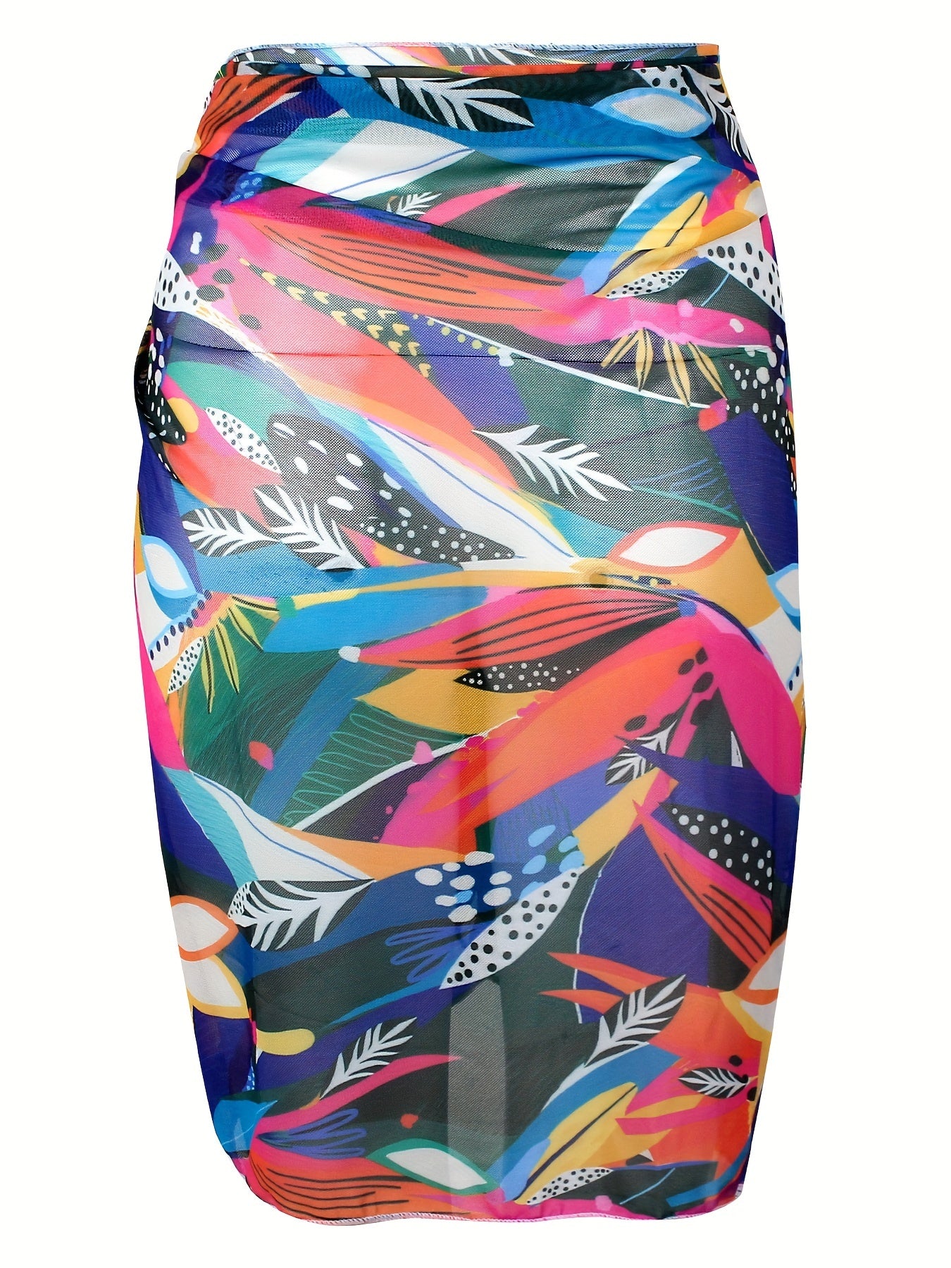 Retro Bikini Bottoms & Leaf Print Cover Up Skirt