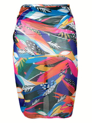 Retro Bikini Bottoms & Leaf Print Cover Up Skirt
