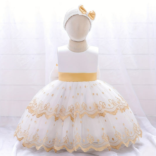Girls Sleeveless Floral Embroidery Princess Dress