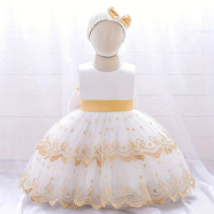 Girls Sleeveless Floral Embroidery Princess Dress