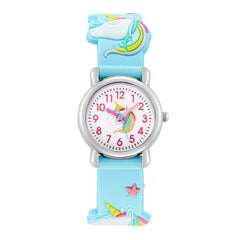Girls Unicorn Print Waterproof Watch with Rubber Wristband