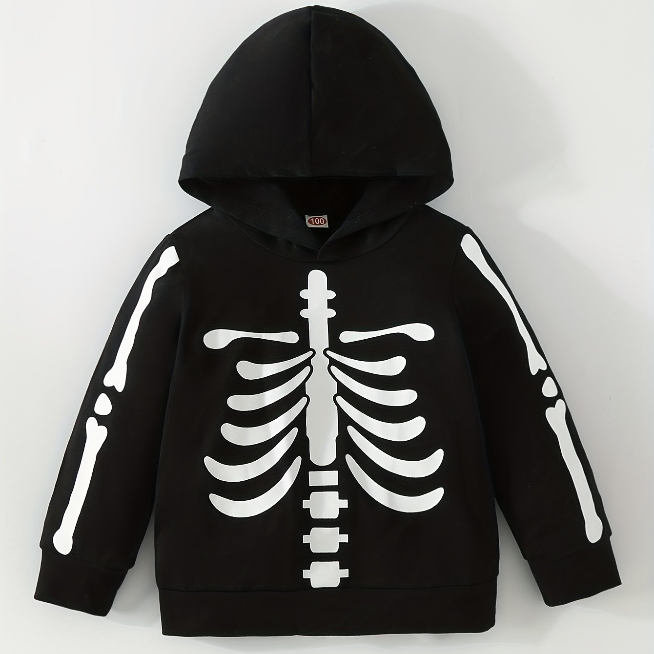 Boy's Skeleton Print Hoodie Stretch Breathable Sweatshirt