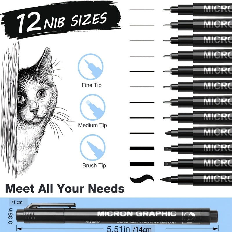12pcs Needle Tube Pen for Drawing Fine Lines and Artwork