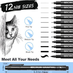 12pcs Needle Tube Pen for Drawing Fine Lines and Artwork